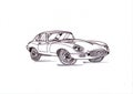 Black and white illustration of an E Type Jaguar car. Royalty Free Stock Photo