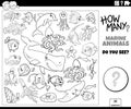 counting cartoon marine animals educational activity coloring page