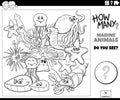 counting cartoon marine animals educational game coloring page Royalty Free Stock Photo