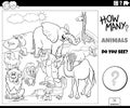 Counting cartoon animals educational game coloring page