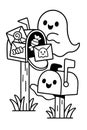 Haunted mailbox with ghost and candy letters in kawaii Halloween illustration - AI Generated Royalty Free Stock Photo