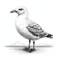 Realistic Urban Scene: Detailed Seagull Line Drawing With Tail To The Right