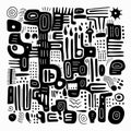 Abstract Minimalism: A Black And White Doodle Filled With Shapes