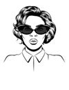 Black white illustration of a female portrait on white background. Glamorous woman in sunglasses. Female silhouette. Female