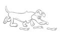 Black and white illustration of a funny cartoon bloodhound dog