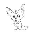 Black and white illustration of a funny fennec fox looking severely