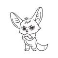 Black and white illustration of a funny fennec fox looking severely