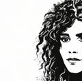 A Black and White Vector of an Argentinian Girl with Black Curly Hair