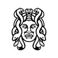 Head of Medusa Greek Goddess Front View Mascot Black and White