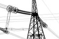 Black and white illustration - high voltage power line on a white background