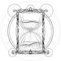 Black and white illustration of an hourglass