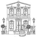 Black and white illustration of a house. Vector.