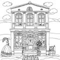 Black and white illustration of a house. Vector.