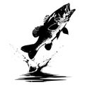 Black and White Illustration of a Large Fish Jumping out of Water with Splash Effects Captured in Dynamic Motion Royalty Free Stock Photo
