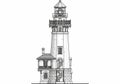 Black and white illustration of a lighthouse with a cylindrical tower Royalty Free Stock Photo