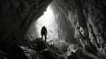 A man walking through a cave