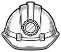 Black and White Illustration of a Miner's Hard Hat with Lamp Royalty Free Stock Photo