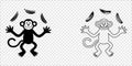 Monkey Juggling Bananas Silhouette and Outline Pair, vector illustration Royalty Free Stock Photo