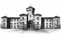 Black And White Illustration Of An Old Prison Gate