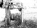 black and white illustration of an old winch with a rope Royalty Free Stock Photo