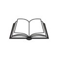 A black and white illustration of an open book on a plain background. The book is show Royalty Free Stock Photo