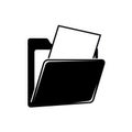 Black and white illustration of an open folder with a document Royalty Free Stock Photo