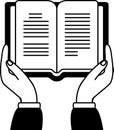 black and white illustration of A pair of hands holding an open book Royalty Free Stock Photo