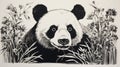 Detailed Flora And Fauna: A Captivating Panda Lino Print