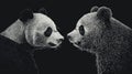 A black and white illustration of a panda facing a polar bear, symbolizing a comparison between Pandas and Polaris