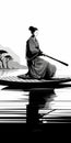 Bamboo Paddle Samurai: A Monochrome Palette Of Pensive Stillness