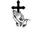 Black and white illustration of praying hands in front of a cross Royalty Free Stock Photo