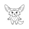 Black and white illustration of puzzled fennec fox who shrugs its shoulders