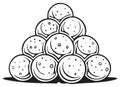 Black and white illustration of a pyramid of stylized circular objects Royalty Free Stock Photo
