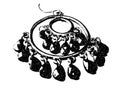 Black and white illustration round earring with amber