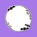 Bat with spider webs circle shape border frame template. Halloween theme frames