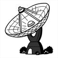 Black and white illustration of a satellite dish. The large parabolic reflector Royalty Free Stock Photo