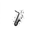 Hand Drawn Saxophone with Musical Notes Illustration Royalty Free Stock Photo