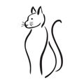 Illustration of cat sitting pretty with tail curled