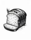 Black and White Illustration of a Sliced Loaf of Bread with Wheat Stalk Royalty Free Stock Photo