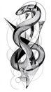 Black and white illustration of a snake with geometric patterns Royalty Free Stock Photo