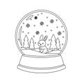 Rabbit snowglobe trees create winter magic coloring page Royalty Free Stock Photo