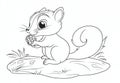 Black and white illustration of a squirrel holding a nut on a rock Royalty Free Stock Photo