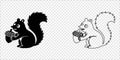 Squirrel Holding Pinecone Silhouette and Outline Pair, vector illustration Royalty Free Stock Photo