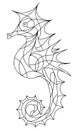 Black and White Illustration in stained glass style with abstract Seahorse. Image for Coloring Book and Coloring Page.