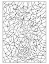 Black and White Illustration in stained glass style with abstract Seahorse. Image for Coloring Book and Coloring Page.