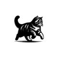 Black and White Illustration of a Tabby Cat Walking Royalty Free Stock Photo