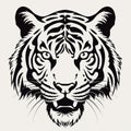 Black Tiger Head Stencil Art: Symmetrical Design With Holotone Printing