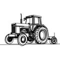 A black and white illustration of a tractor on a white background. Royalty Free Stock Photo