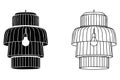 black and white illustration of two cage lanterns with light bulbs inside decorative lighting fixtures Royalty Free Stock Photo
