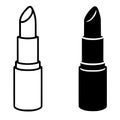 Lipstick illustration, black and white, outline and silhouette, transparent background Royalty Free Stock Photo